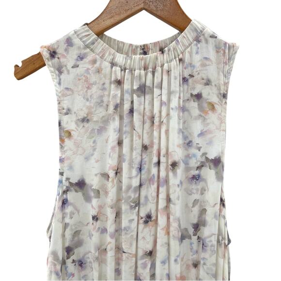 Bella Dahl Sleeveless Smocked Waist Dusty Floral Pastel Midi Dress Size Large - Picture 4 of 16